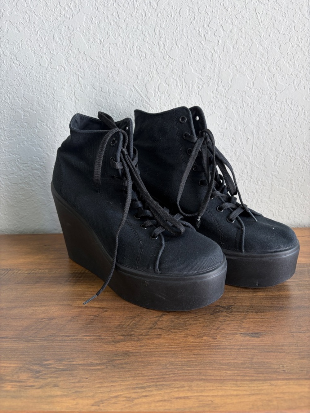 Topshop Women's Black Platform Lace-Up Wedge Sneakers
